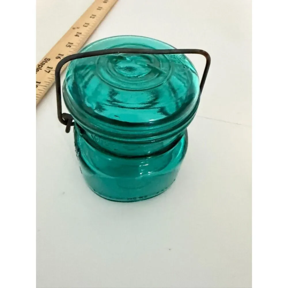 vtg teal ball ideal bicentennial half pint mason jar with wire bail